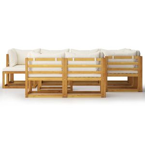 Set Lounge da Giardino con Struttura in Legno Naturale e Cuscini Color Crema - Product Image 3