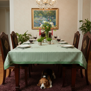 Stripe Green Olive 10 Seater <b>Tablecloth</b> 180x270cm Handcrafted Block Printed 100% Cotton Wedding Dining Home Decor Style - Product Image 3