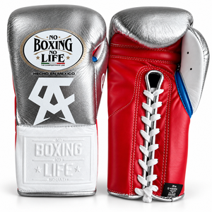 ถุงมือชกมวยคุณภาพสูง No Boxing No Life สำหรับฝึกซ้อม สีแดงเงิน หนังวัวแท้ ระบายอากาศได้ดี แบบผูกเชือก บรรจุภัณฑ์แบบกำหนดเอง สำหรับผู้ใหญ่ - Product Image 3