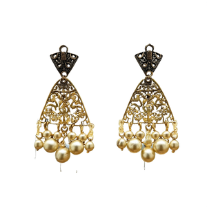 Krishna Style Matte Pearl Jhumka Drop Earrings-Ethnic Religious Chandelier Studs - Product Image 2