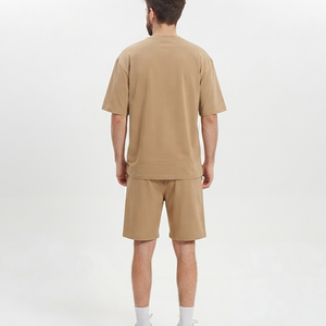 Ensemble T-shirt et short décontracté pour homme en coton camel à col rond, coupe ample, tenue d'été tendance, survêtement 2026 - Product Image 2