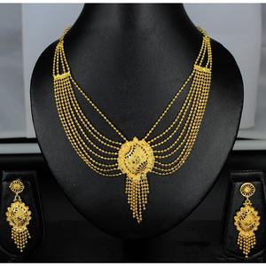 Parure de Bijoux Collier et Boucles d'Oreilles Plaqué Or Laiton Pur Haute Qualité Design Dubaï Émirats Arabes Unis - Product Image 4