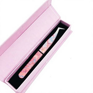 Pinzas para extensión de pestañas con revestimiento de papel y punta plateada brillante con punta de fibra, juego de pinzas para pestañas y estuche de cartón rosa. - Product Image 4