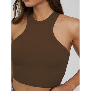 Ribbed Knit Women’s Crop Tank High Neck Sleeveless Fitted Casual <b>Top</b> - Product Image 5