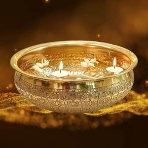 Versatile Metal Urli Bowl with <b>Deep</b> Design for Water Flower Holding Traditional Indian Motifs Home Decor for Wedding Occasions - Product Image 5