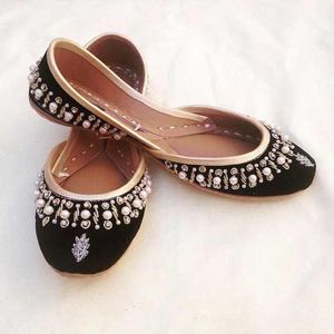 Custom Sizes Colors Handmade Elegant Summer Floral Stones Comfort Genuine Leather Punjabi Indian Pakistani <b>Khussa</b> Jutti Flat - Product Image 4