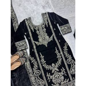 Conjunto de traje de diseñador para mujer con bordado y trabajo de secuencia de codificación - Product Image 3