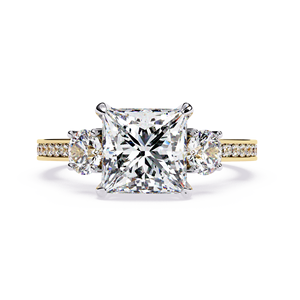 Anillos de Compromiso Clásicos de Moda con Tres Piedras, Oro Sólido de 14K, Diamante Cultivado en Laboratorio IGI de Corte Princesa de 2.5 CT, Anillos de Regalo - Product Image 2