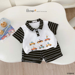 Conjuntos de Ropa Casual de Verano para Niños, Camisetas Polo de Manga Corta con Estampado de Autos y Pantalones Cortos a Rayas, Ropa para Niños Pequeños - Product Image 5