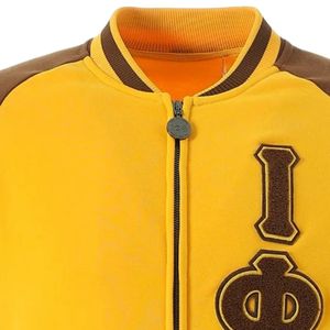 Veste en molleton dorée Iota Phi Theta, style universitaire, marron et or, vêtements grecs, style Letterman, veste premium ajustée - Product Image 5