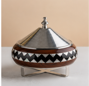 Luxury Insulated Casserole Hot <b>Pot</b> with Stainless Steel <b>Lid</b> Handcrafted Wooden & Mother of Pearl Serving Food Warmer Buffet ODM - Product Image 1