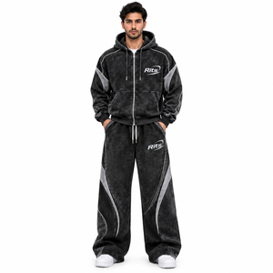 Rits Men's Washed <b>Polyester</b> <b>Tracksuit</b> Hooded Full Zip Color Blocking Loose Fit Casual Autumn Sportswear with Side Pockets - Product Image 5