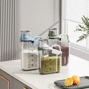 Bocaux en <span class=keywords><strong>plastique</strong></span> scellés pour le stockage du riz, barils anti-humidité pour cuisines domestiques, avec tasses à mesurer, boîtes à céréales diverses - Product Image 5