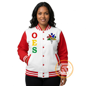 Chaqueta Varsity Acolchada GREEK TREASURES OES Blanca y Roja de Manga Larga con Logotipo Bordado en la Parte Delantera y Cuello Alto para Mujer en Satén de Seda - Product Image 2