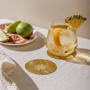 metal brass coated <b>coaster</b> gold <b>coaster</b> engraved <b>coaster</b> palm tree <b>coaster</b> decorative <b>coaster</b> drink <b>coaster</b> <b>table</b> <b>coaster</b> hand - Product Image 1