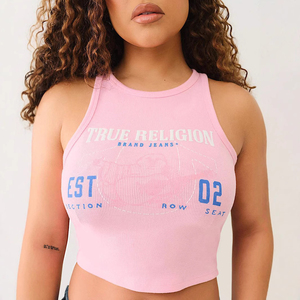 Camiseta sin mangas estampada para mujer 2025, estilo casual, con tiras laterales, tejido de punto, corta, con logo frontal - Product Image 4