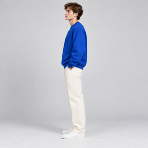 เสื้อสเวตเชิ้ตคอกลมสีน้ำเงินล้วนสำหรับผู้ชาย แขนยาวทรงโอเวอร์ไซส์ สวมใส่สบาย - Product Image 5