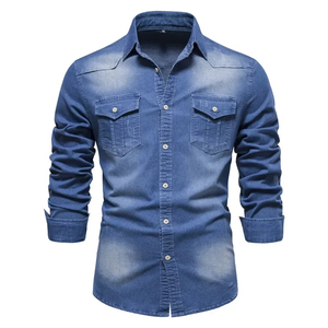 Camisa de mezclilla para hombre, de algodón suave, manga larga, informal, con botones, estilo moderno para el día a día. - Product Image 5