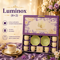 Juego de Tazas de Té de Cerámica y PVC de Lujo, 8 Piezas, 2 Tazones para Aperitivos, Diseño Floral, Caja de Regalo, Logotipo Personalizado, Todos los Colores, Reuniones Familiares