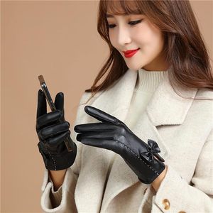 Women Winter Leather <b>Gloves</b> with Bow Full Fingers <b>Touchscreen</b> <b>Gloves</b> - Product Image 2