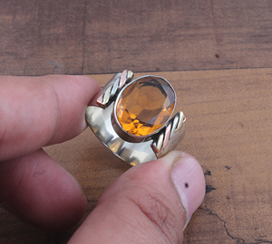 Anillo de banda de plata de ley 925 con citrino natural, gema clásica de color amarillo miel, banda de eternidad S925, joyería de piedra de nacimiento de noviembre - Product Image 3