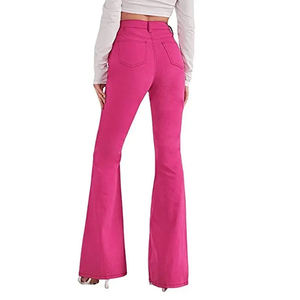 กางเกงยีนส์ทรงขาบานสำหรับผู้หญิง เอวกลาง ทรงพอดีตัว สีชมพูย้อม แฟชั่นยอดนิยม ราคาถูก มีไซส์พลัส - Product Image 2