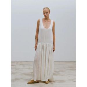Vestido largo sin mangas para mujer, informal, estilo bohemio, fluido, para playa, en color blanco - Product Image 1