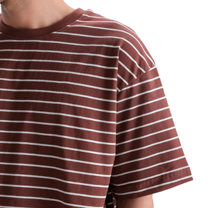 Camiseta de punto a rayas marrones para hombre, informal, de manga corta, cuello redondo, algodón, corte holgado, estilo urbano de verano, top de moda - Product Image 2