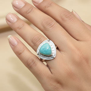 Vintage Amazonite Teardrop <b>Ring</b> for Women 925 Sterling Silver Rose Gold Plated Boho Gemstone Adjustable Handmade <b>Statement</b> <b>Ring</b> - Product Image 2