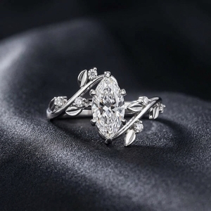 14K White Gold Diamond Ring Marquise Cut Solitaire Nature Inspired <b>Botanical</b> Leaf Engagement Ring Featuring <b>Lab</b> Grown Diamond - Product Image 4