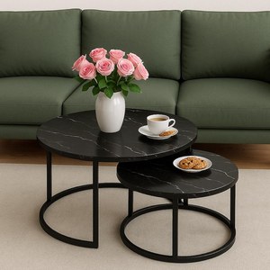 High Quality Nordic <b>White</b> Black Print <b>Round</b> Nesting <b>Tables</b> Set for Home Apartment Furniture Metal Coffee <b>Table</b> - Product Image 1
