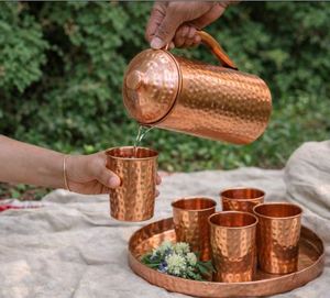 Ensemble de carafes en cuivre avec verres, facile à nettoyer, faible entretien, pour servir l'eau, durable, réutilisable, vaisselle de cuisine et de salle à manger - Product Image 6