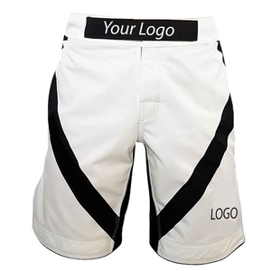 Shorts MMA blancs avec touches noires, combinaison de couleurs très demandée, pour le kickboxing, la gym et la boxe, service OEM Pakistan - Product Image 1