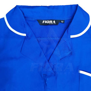Tunique de soins de santé en coton OEM avec col et manches à passepoil et poches, unisexe adulte, bleu clair, uniforme de beauté pour femmes, blouses médicales - Product Image 3