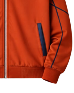 Conjunto Deportivo Personalizado para Hombre, Color Naranja, con Cierre Completo y Ribete Azul Marino, Ropa Deportiva, Fabricante Personalizado OEM, Ropa de Gimnasio - Product Image 5