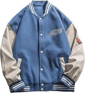 Chaqueta universitaria de béisbol para hombre con estampado de letras en relieve, abrigos de algodón con forro de piel estilo universitario, ropa urbana con bolsillo - Product Image 1