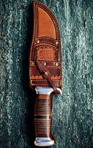 Cuchillo de caza con hoja de acero inoxidable de punta caída, mango de madera, funda de cuero, herramienta de supervivencia para exteriores, Short Sign Industry - Product Image 2