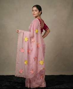 Sari indio de organza suave con trabajo de espejo para festivales - Product Image 2