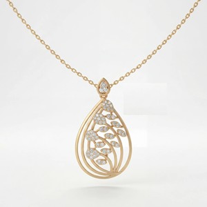 สร้อยคอทองคำ 14K ลายใบไม้ประดับเพชรที่ผลิตอย่างยั่งยืน เหมาะสำหรับเครื่องประดับเจ้าสาว เครื่องประดับชั้นดี - Product Image 1