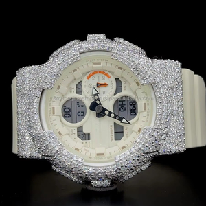 Reloj GShock GMA-S140 con Incrustaciones de Diamantes VVS Moissanite, Correa de Goma Blanca, Bisel y Caja Plateados, Pantalla Ana-Digi, para Mujer/Unisex - Product Image 1