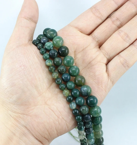 Perles d'agate mousse verte naturelle 6mm 8mm 10mm Couleur personnalisée Cristal Vente en gros Fabrication de bijoux de guérison en vrac Service d'échantillons Marque FE - Product Image 1