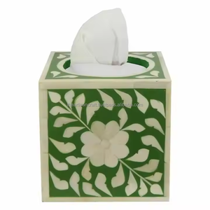 Boîte de rangement pour serviettes et mouchoirs carrée classique ARTISAN CRAFT en gros, artisanale, écologique, incrustation d'os avec décoration de table - Product Image 1