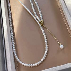 Collar de Moda de Oro de 18K, Cadena Multicapa de 3-4mm con Mini Caras Sonrientes, Collar de Perlas Naturales de Agua Dulce, Collar de Moda en Capas - Product Image 2