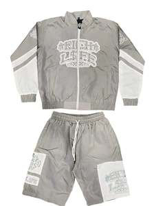 Custom <b>Men's</b> 1/4 Zip Nylon Windbreaker <b>Jacket</b> and Shorts Set Embroidered Water Resistant Sport Tracksuit - Product Image 6