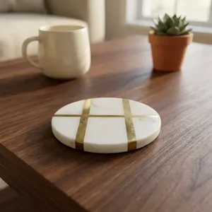 Premium Natural Marble Coasters Set Eco Friendly <b>Waterproof</b> Table Coasters for Home Kitchen Office Hotel and Villa Decor - Product Image 2