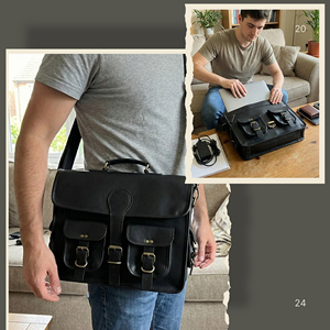 Sac à main pour ordinateur portable en cuir véritable noir vintage pour homme, élégant, décontracté, pour le bureau, messager, portable, durable, léger - Product Image 5