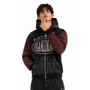 Sweat à capuche zippé à carreaux pour homme de marque, édition limitée noir et rouge, style décontracté, imprimé, coupe classique, style automne - Product Image 5