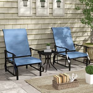 Set di 3 Dondoli da Esterno Azzurri con Telaio in Acciaio e Tavolo con Piano in Vetro Temperato per Patio, Giardino e Arredamento Bistrot - Product Image 2
