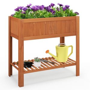 Fioriera Rialzata da Esterno in Legno di Abete con Ripiano Inferiore e Rivestimento Protettivo - Product Image 1