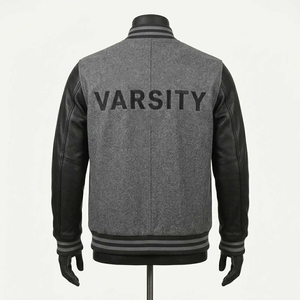 แจ็คเก็ต Letterman แบบสั่งทำ OEM พร้อมป้ายเชนิลล์ แจ็คเก็ตวาร์ซิตี้คลาสสิกสำหรับผู้ชาย ตัวเสื้อทำจากผ้าขนสัตว์ แขนเสื้อทำจากหนัง พร้อมโลโก้สั่งทำพิเศษ มีจำหน่ายแล้ว - Product Image 2